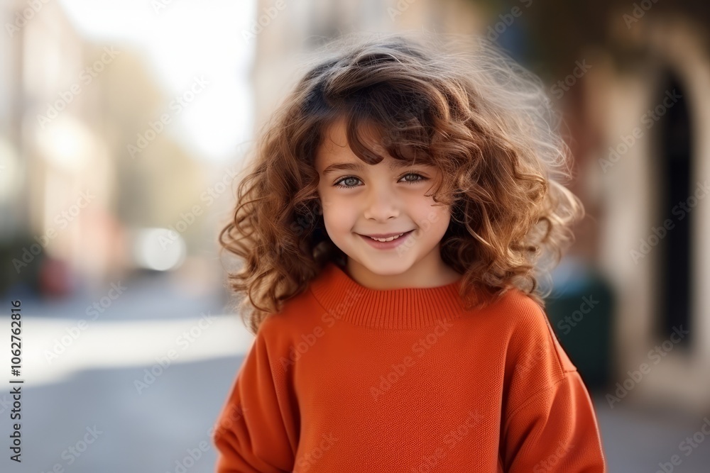 Portrait of a cute little girl with curly hair in the city Portrait of a cute little girl with curly hair in the city