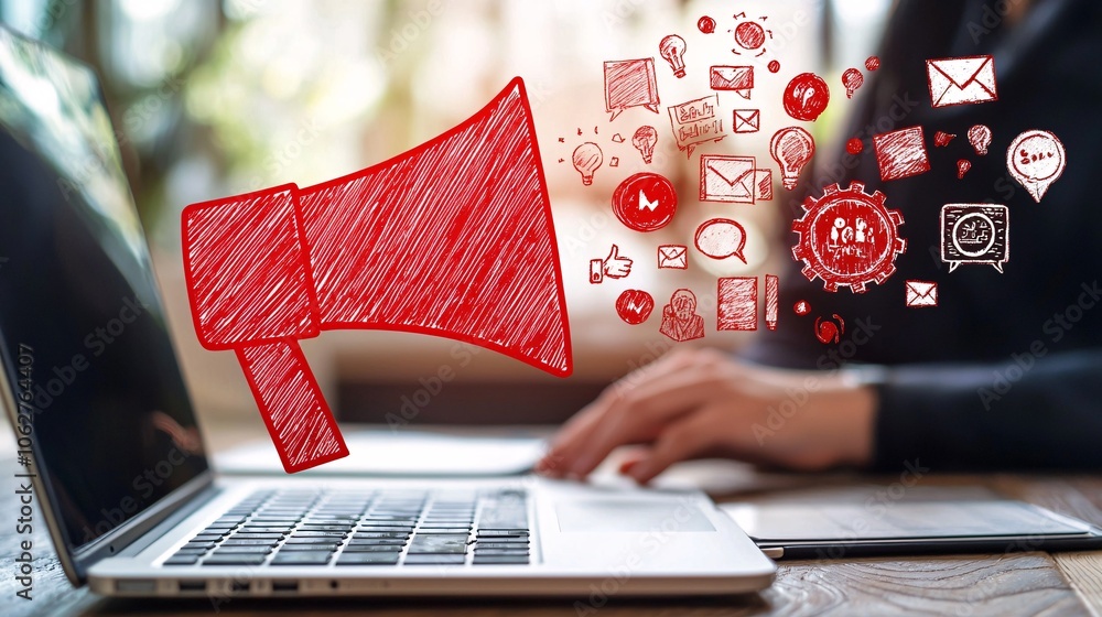 Digital Marketing Concept with Loudspeaker and Icons