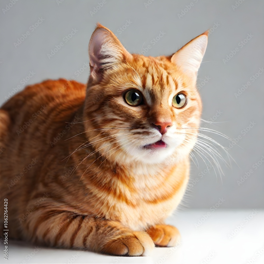 Surprised orange cat isolated on white background 