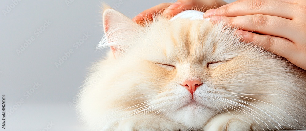 Cute cat enjoying gentle head patting by a hand Cute cat enjoying gentle head patting by a hand