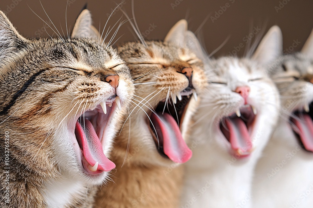 Group of Cats Yawning in Unison Group of Cats Yawning in Unison