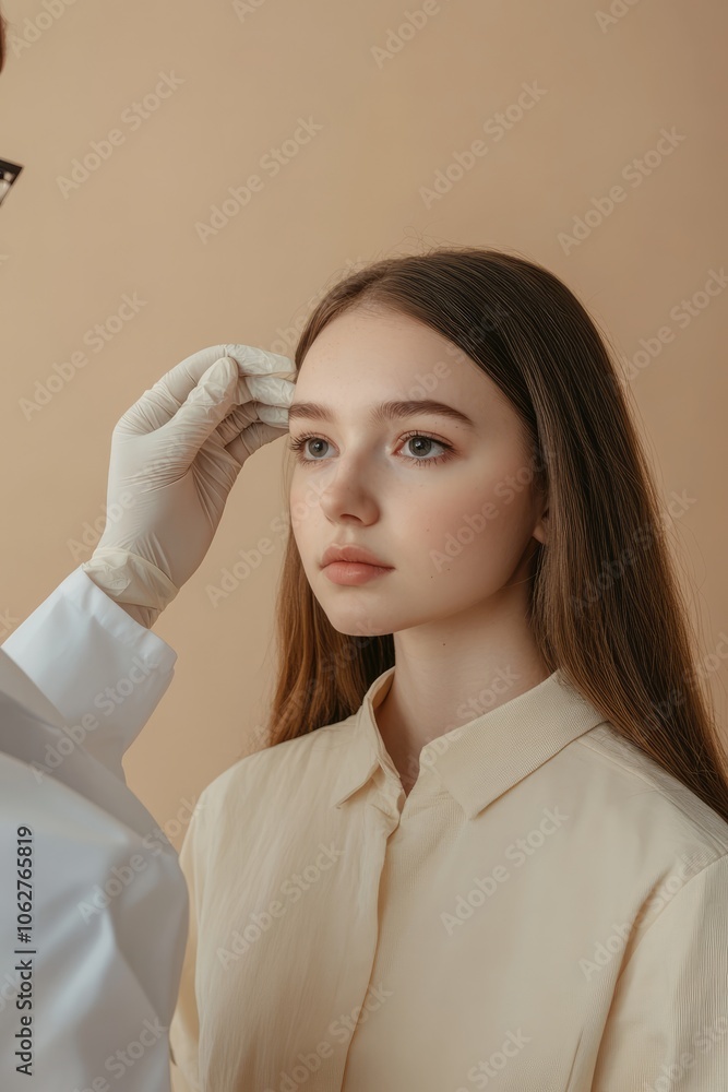 Cosmetic Surgery Concept with Doctor Examining Young Woman's Face in Professional Consultation Setting Cosmetic Surgery Concept with Doctor Examining Young Woman's Face in Professional Consultation Setting