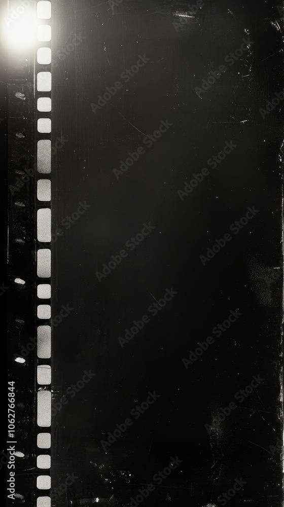 Fototapeta premium Blank Film Strip Texture Background with Heavy Grain, Scratches, Dust, and Studio Lens Flare