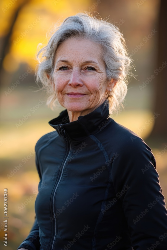 Portrait of Senior Woman Jogging Outdoors Radiating Happiness and Determination in Park Setting Portrait of Senior Woman Jogging Outdoors Radiating Happiness and Determination in Park Setting