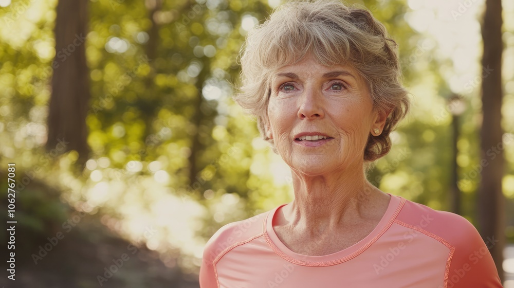 Portrait of Senior Woman Jogging Outdoors Radiating Happiness and Determination in Park Setting Portrait of Senior Woman Jogging Outdoors Radiating Happiness and Determination in Park Setting