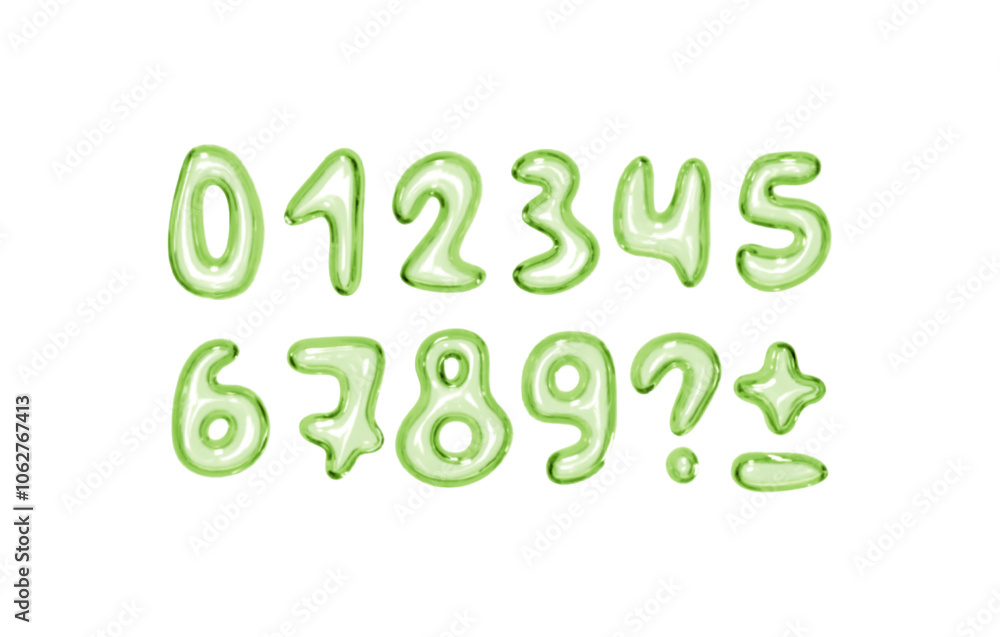 Set of shiny pink bubble style numbers and symbols on white background. Playful glossy digits ranging from 0 to 9, additional punctuation marks. Realistic 3d design. Vector illustration Set of shiny pink bubble style numbers and symbols on white background. Playful glossy digits ranging from 0 to 9, additional punctuation marks. Realistic 3d design. Vector illustration