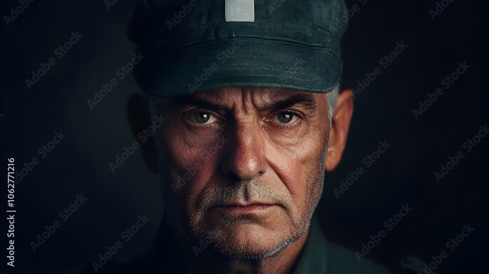 Intense Portrait of a Mature Military Officer Intense Portrait of a Mature Military Officer