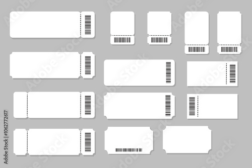 Set of ticket templates. Concert ticket, coupon, movie ticket. Vector graphics.