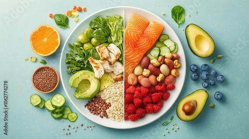 Fresh and Nutritious Assortment of Healthy Foods on a Plate