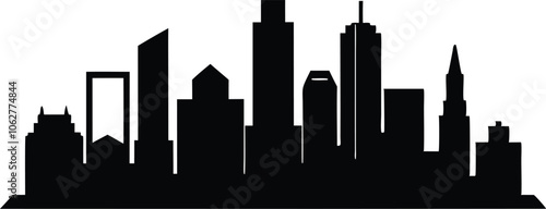 Houston City Skyline Silhouette Vector, City Buildings Black Clip art Vector