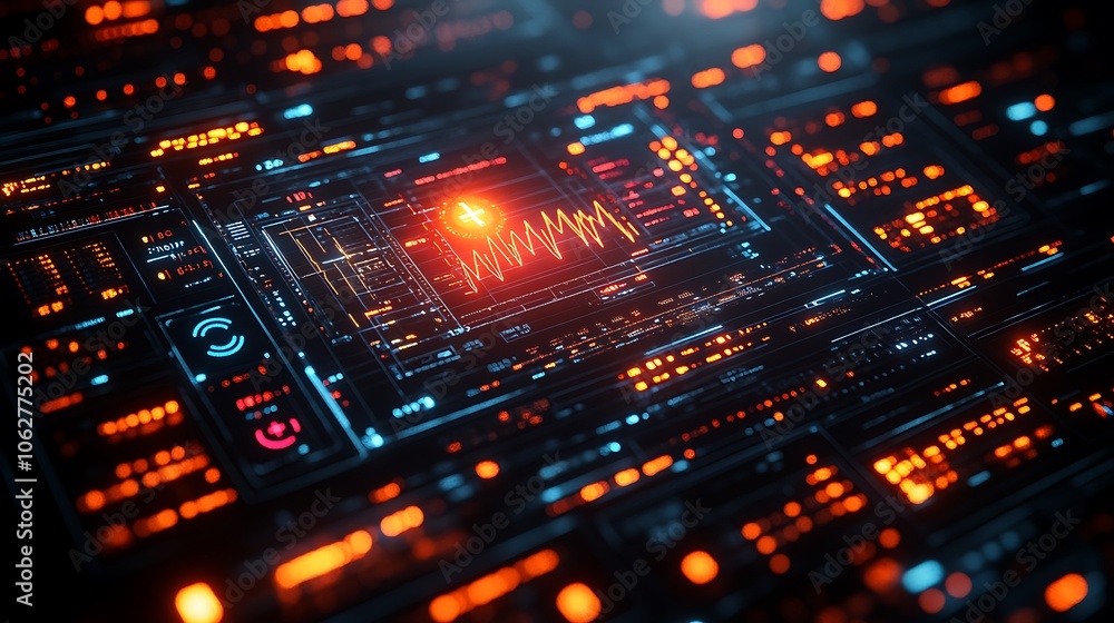 Abstract digital interface with glowing lines and data. Abstract digital interface with glowing lines and data.