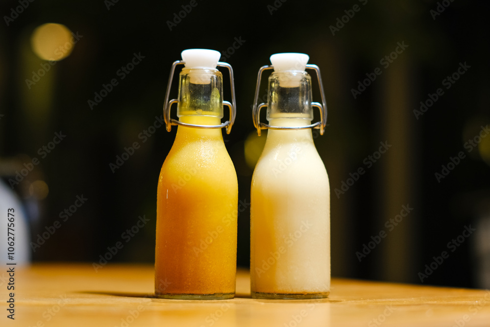 Traditional drink with swing clip glass bottle packaging. Traditional drink with swing clip glass bottle packaging.