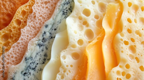 Close-up of Various Cheeses with Different Textures and Colors photo