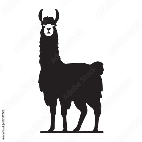 Black silhouette of a llama against a clear background