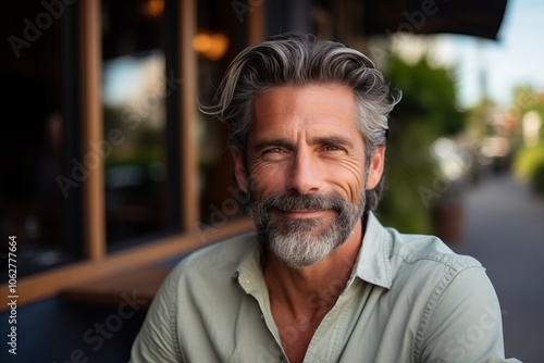 Portrait of a handsome senior man with grey hair in a restaurant