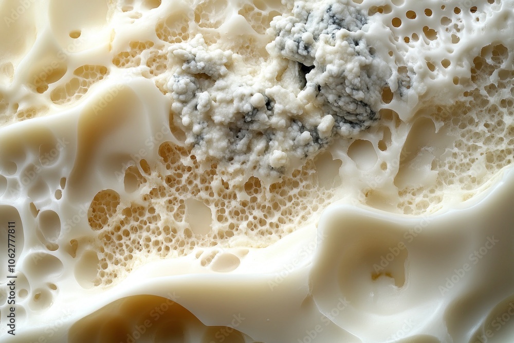 Close-up of Blue Cheese with White Mold and Air Pockets Close-up of Blue Cheese with White Mold and Air Pockets