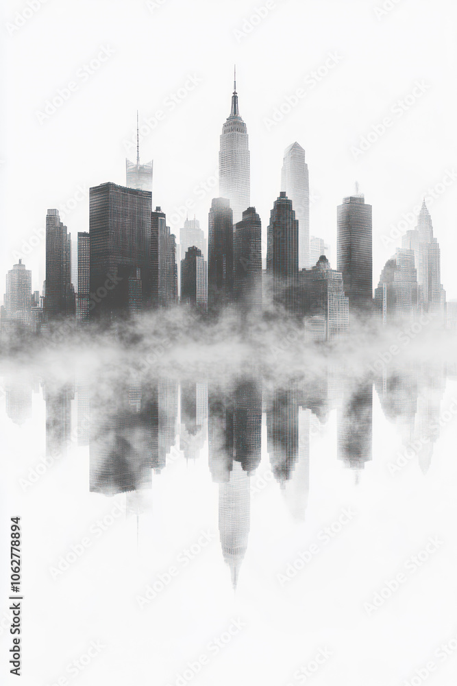 Naklejka premium Pencil sketch outline of city skyline with offices and skyscraper