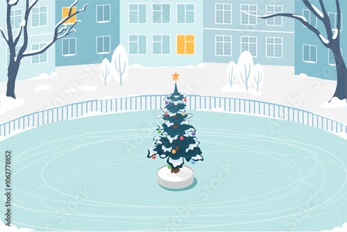 ice rink without people isometric vector illustration