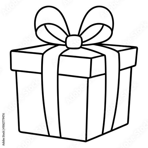 gift box with bow outline coloring book page line art vector drawing