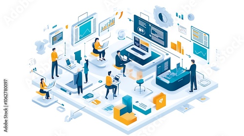 Isometric illustration of business people work