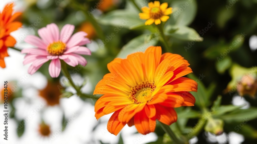 Vibrant orange and yellow flower isolated on white background, vibrant, flora, closeup Vibrant orange and yellow flower isolated on white background, vibrant, flora, closeup
