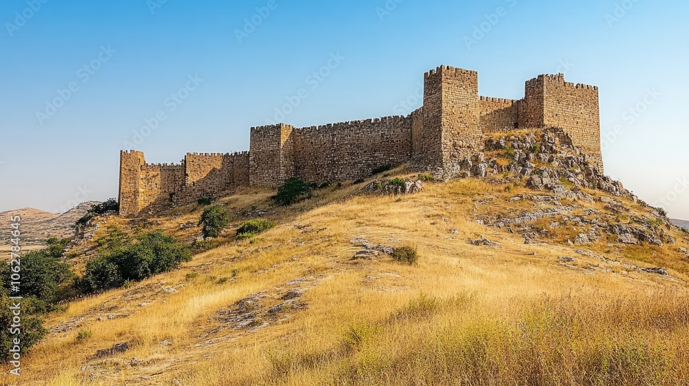 Amberd fortress standing on mountain top under blue sky in armenia Amberd fortress standing on mountain top under blue sky in armenia