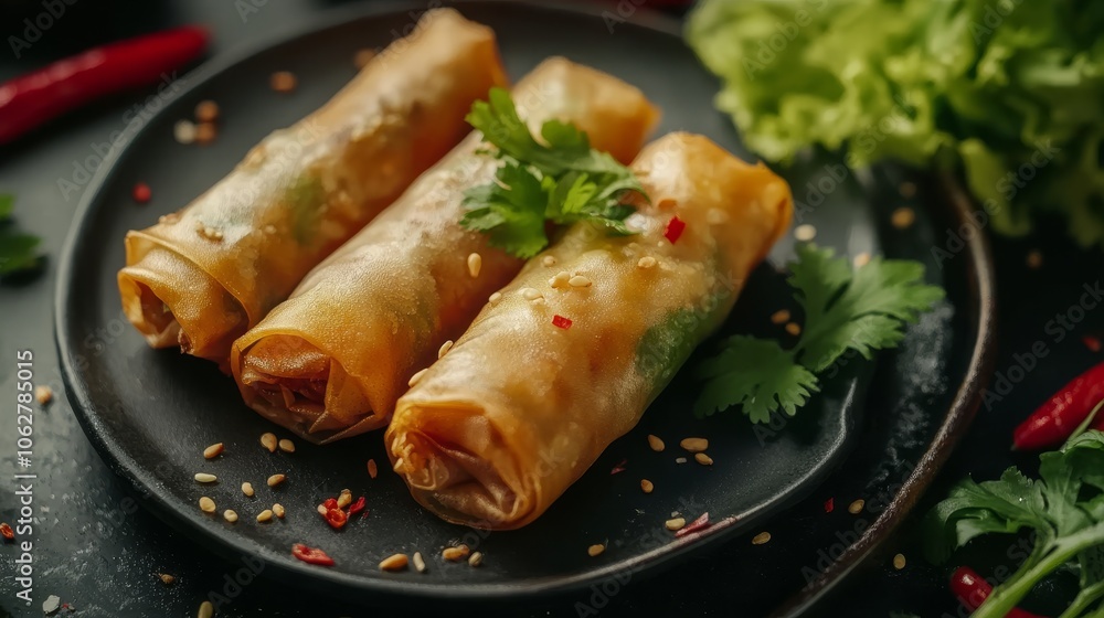 Spring rolls appetizers. Delicious food background Spring rolls appetizers. Delicious food background