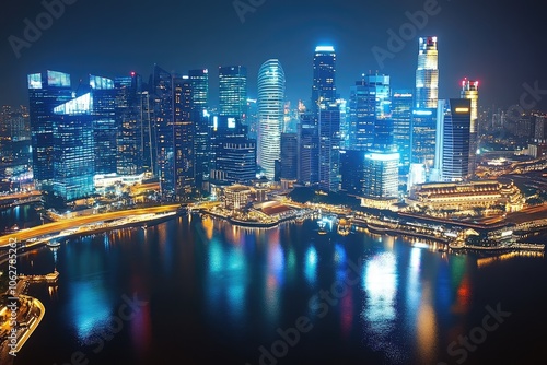 Wallpaper Mural Singapore skyline reflecting on the water at night Torontodigital.ca