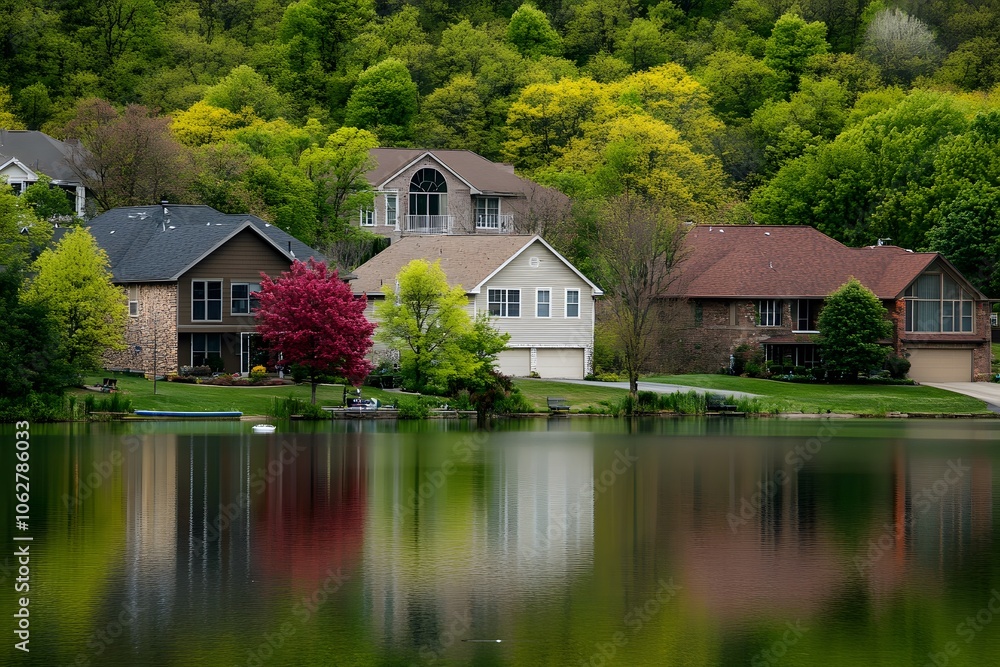 Obraz premium Lakeside Homes in Springtime