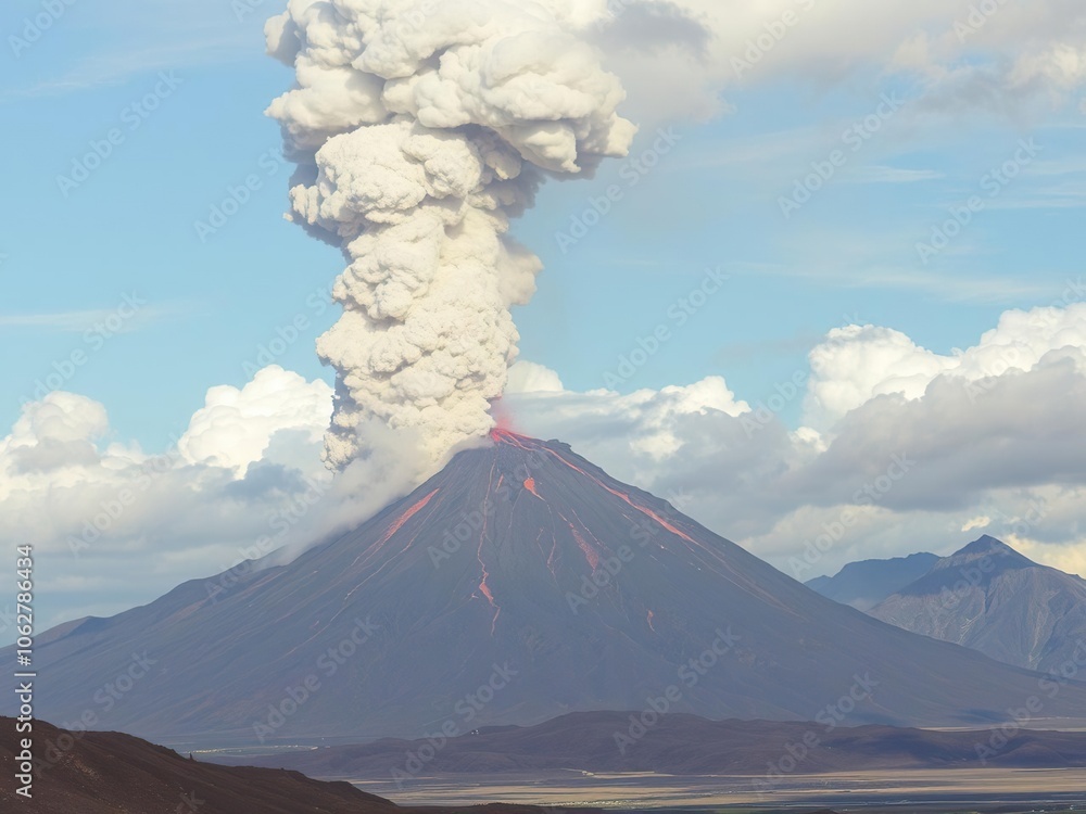 Volcanic eruption creating a massive dark cloud of smoke and ash, catastrophe, power, danger Volcanic eruption creating a massive dark cloud of smoke and ash, catastrophe, power, danger