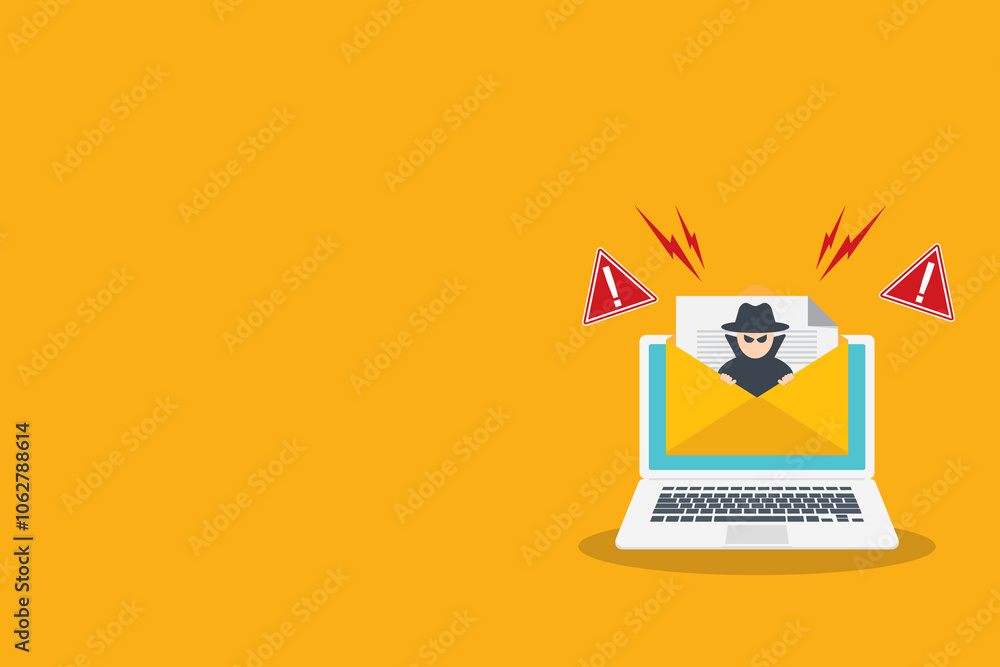 Email data phishing. Cyber thief hide behind Laptop computer. Hacking concept. Email data phishing. Cyber thief hide behind Laptop computer. Hacking concept.