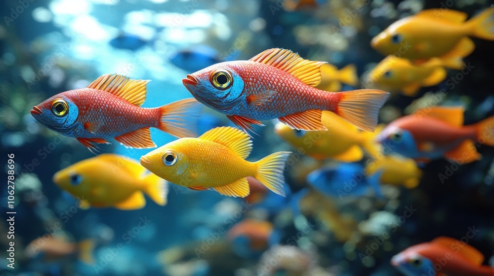 Fototapeta premium Colorful fish swimming in a vibrant underwater environment.