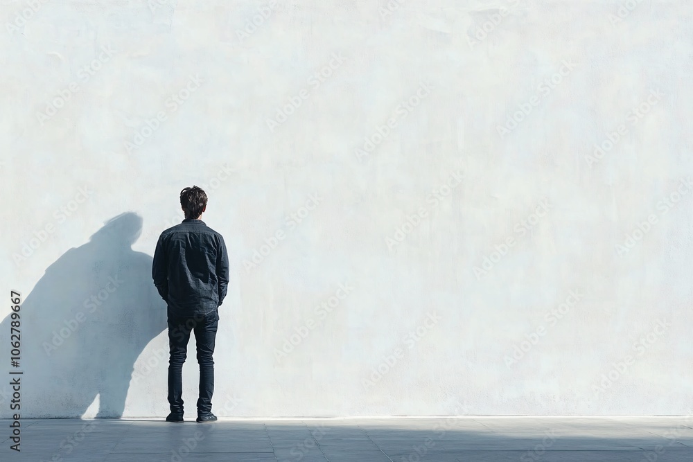 Man Standing Against a Wall, Contemplating Man Standing Against a Wall, Contemplating