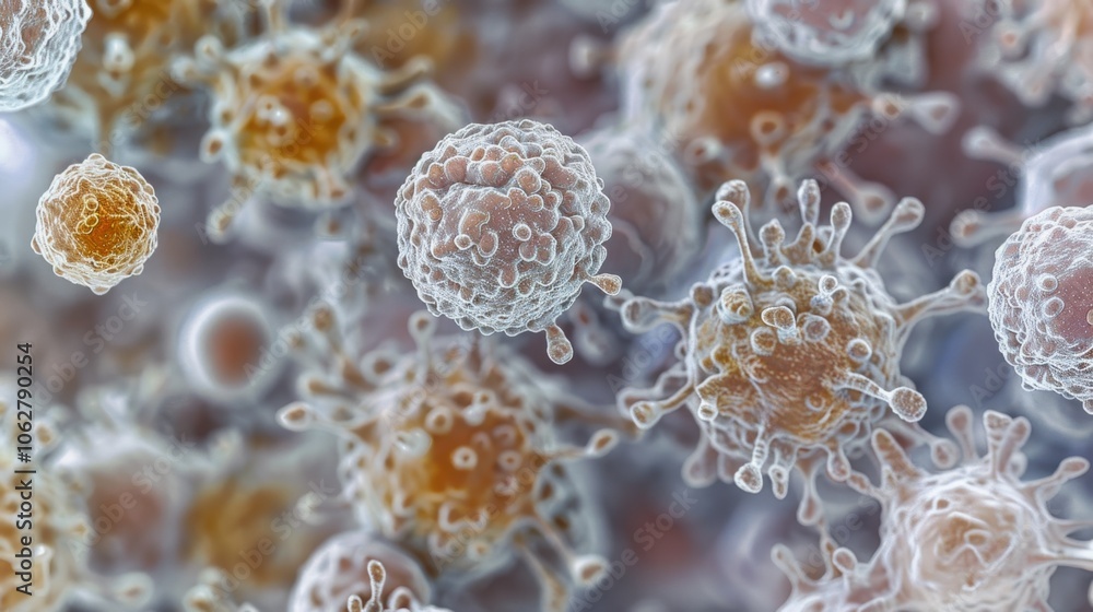 Fototapeta premium Leukemia: A cancer that affects blood-forming tissues like bone marrow, leading to the production of abnormal white blood cells and impacting blood health. 