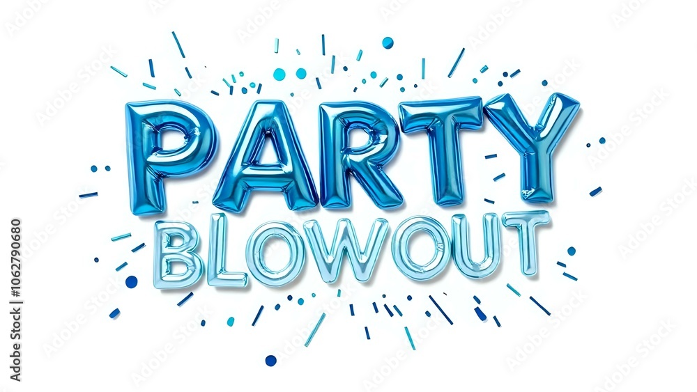 Fototapeta premium Metallic Blue Party Blowout on White Background