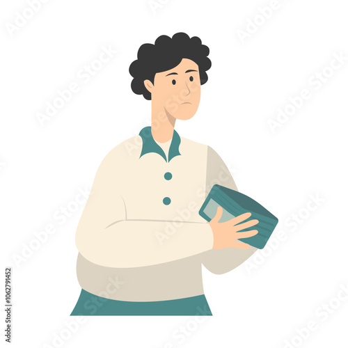 Confused People with Holding Empty Wallet. Vector Character Illustration