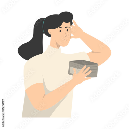 Confused People with Holding Empty Wallet. Vector Character Illustration