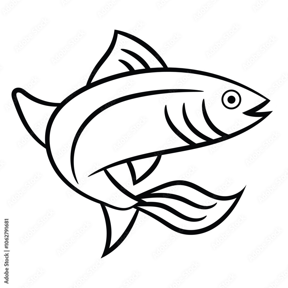 Fototapeta premium Salmon fish line art drawing vector illustration coloring page