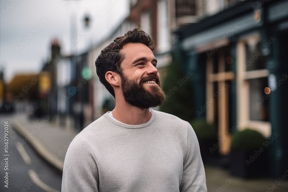 Portrait of a handsome young man with beard and mustache in the city Portrait of a handsome young man with beard and mustache in the city
