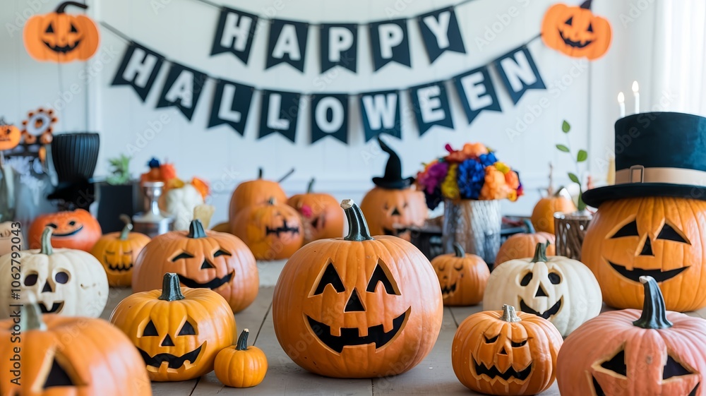 At the Halloween celebration, a kind pumpkin with a friendly smile stands in a cozy garden. At the Halloween celebration, a kind pumpkin with a friendly smile stands in a cozy garden.
