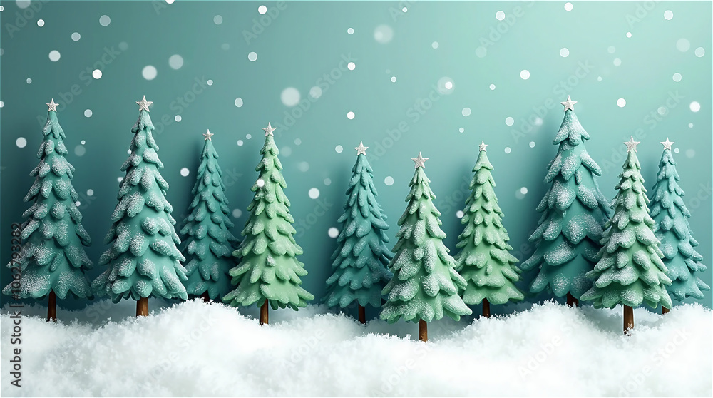 Fototapeta premium Snow-covered forest with Christmas-like trees.