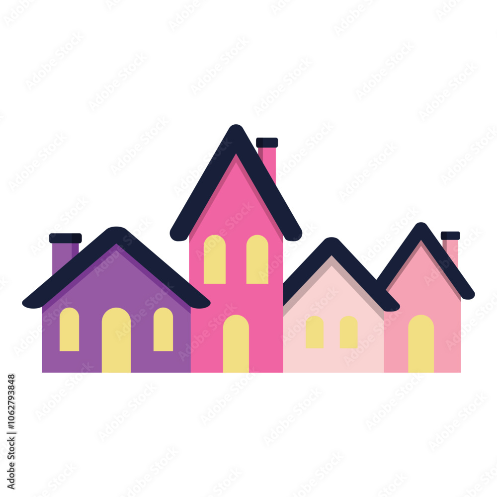 Village House Or Residence Facade With Windows And Warm Light Village House Or Residence Facade With Windows And Warm Light