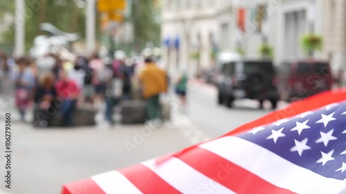Wallpaper Mural New York City Charging Bull, Wall street Stock Exchange symbol in USA. Lower Manhattan Downtown Financial District, United States. American Flag on Broadway street. Defocused tourist people. Landmark. Torontodigital.ca