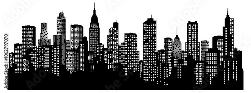 black and white city silhouette without background