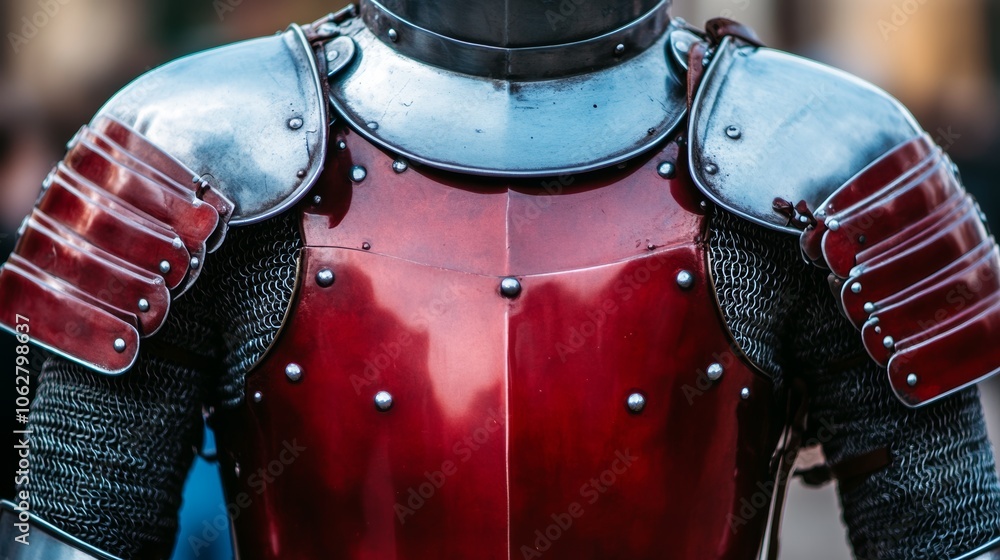 Medieval Knight Armor Closeup Red Plate Mail Chainmail Metal History Protection Medieval Knight Armor Closeup Red Plate Mail Chainmail Metal History Protection