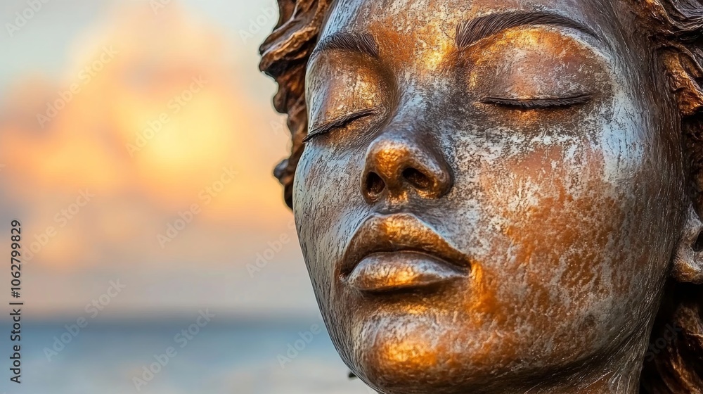 Close up of Bronze Statue of Woman with Eyes Closed Close up of Bronze Statue of Woman with Eyes Closed