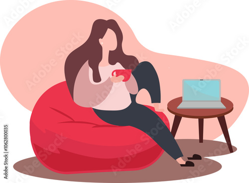  woman resting in a bean bag chair