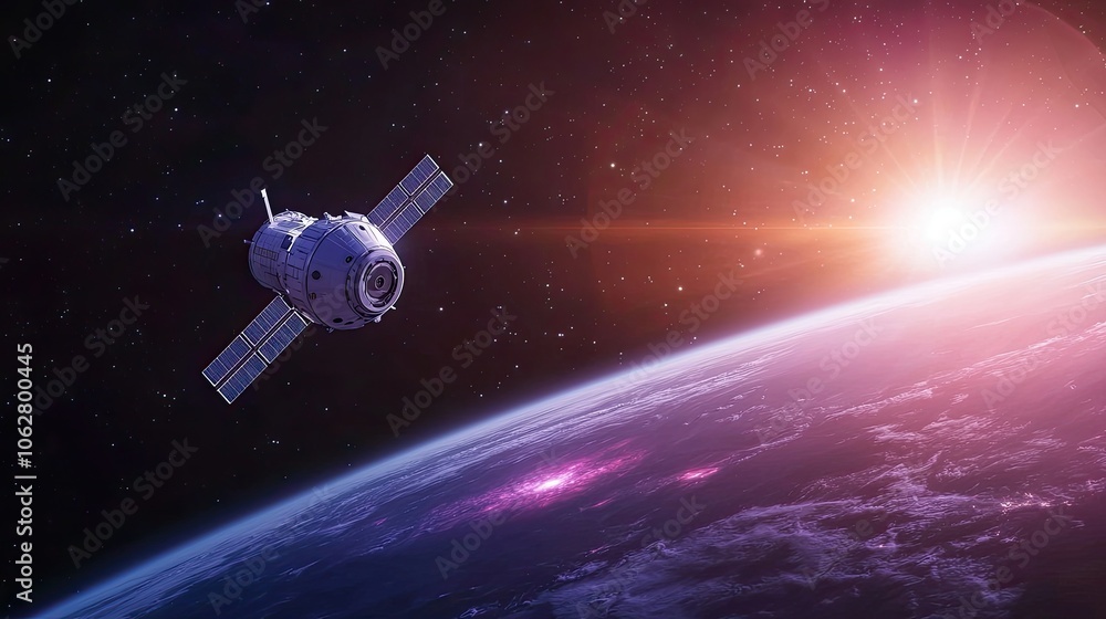 Naklejka premium Majestic Spacecraft Orbiting a Beautiful Planet