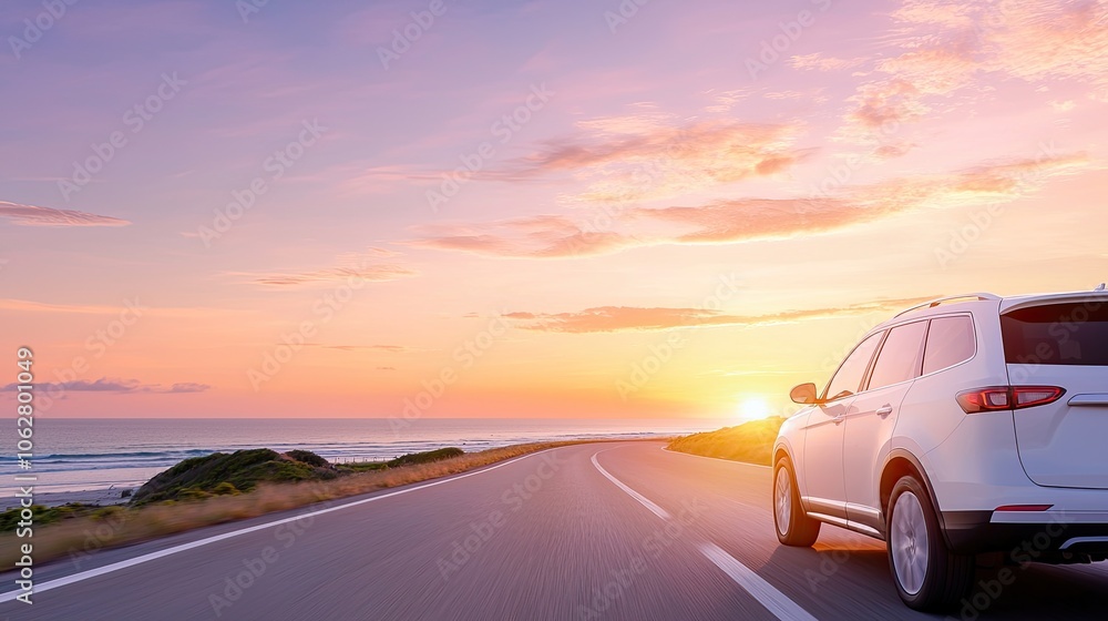 Scenic Sunset Drive Along Coastal Road Scenic Sunset Drive Along Coastal Road