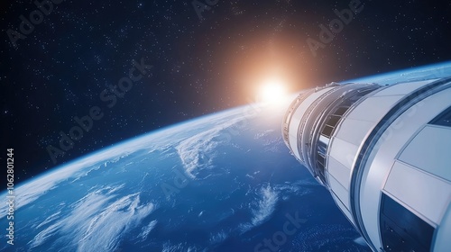 Fototapeta Naklejka Na Ścianę i Meble -  Journey Beyond Earth: A Spacecraft's Ascent into the Cosmos